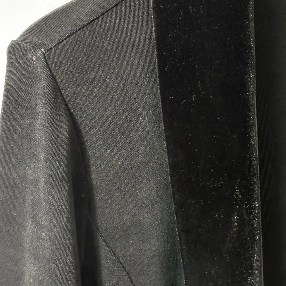 Chico's Travelers Size 2 Large Velvet Trim Black Open Front Cardigan office